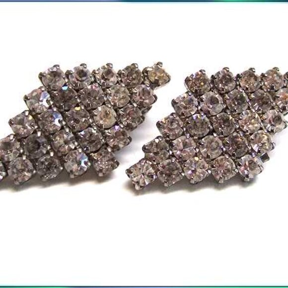 Art Deco French Grey Diamond Crystal Vintage Clip Earrings - Picture 3 of 7